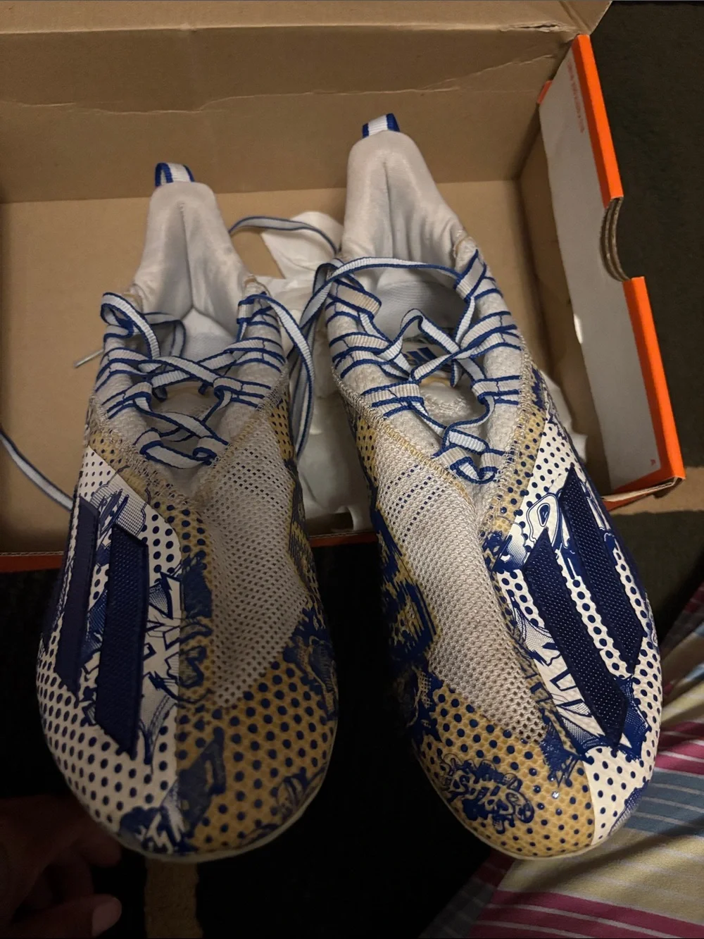 adidas Men's Athletic Cleats - White, Blue & Gold
